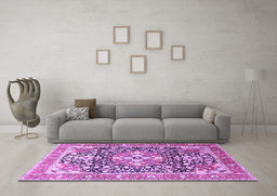Machine Washable Persian Purple Traditional Area Rugs in a Living Room, wshtr1088pur