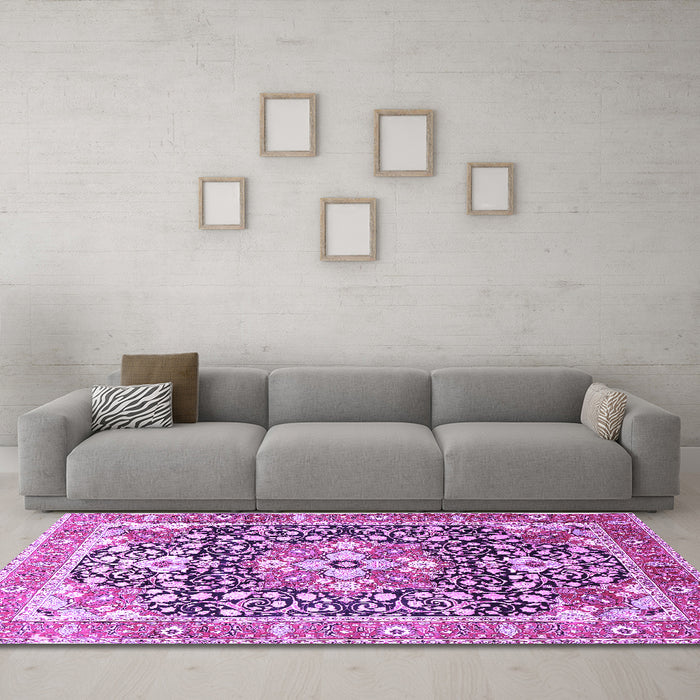 Machine Washable Persian Purple Traditional Area Rugs in a Living Room, wshtr1088pur
