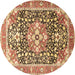 Round Persian Brown Traditional Rug, tr1088brn
