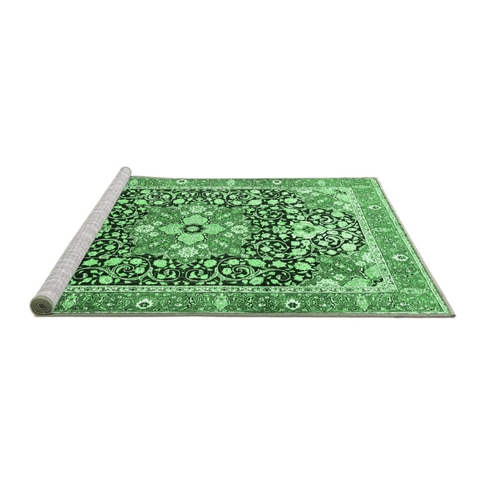 Sideview of Machine Washable Persian Emerald Green Traditional Area Rugs, wshtr1088emgrn
