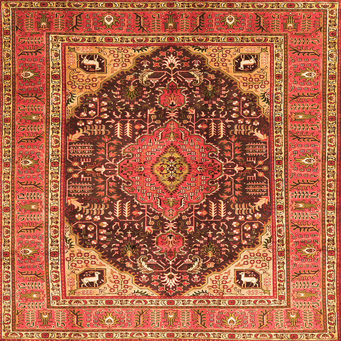 Round Machine Washable Medallion Orange Traditional Area Rugs, wshtr1089org