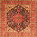 Round Machine Washable Medallion Orange Traditional Area Rugs, wshtr1089org