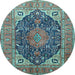 Round Medallion Light Blue Traditional Rug, tr1089lblu