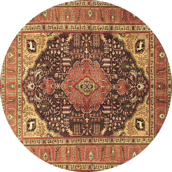 Round Machine Washable Medallion Brown Traditional Rug, wshtr1089brn