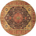 Round Machine Washable Medallion Brown Traditional Rug, wshtr1089brn