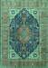 Machine Washable Medallion Turquoise Traditional Area Rugs, wshtr1089turq