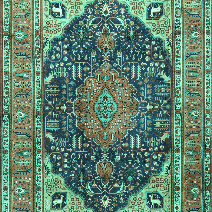 Machine Washable Medallion Turquoise Traditional Area Rugs, wshtr1089turq