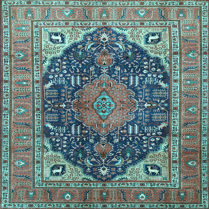 Square Medallion Light Blue Traditional Rug, tr1089lblu