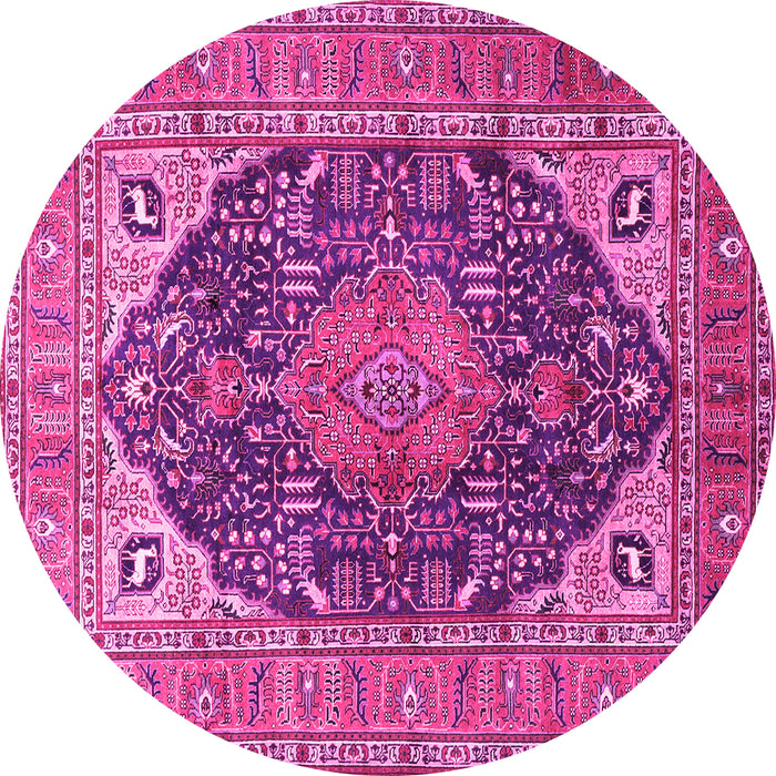 Round Machine Washable Medallion Pink Traditional Rug, wshtr1089pnk