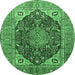 Round Machine Washable Medallion Emerald Green Traditional Area Rugs, wshtr1089emgrn