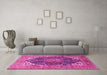 Machine Washable Medallion Pink Traditional Rug in a Living Room, wshtr1089pnk