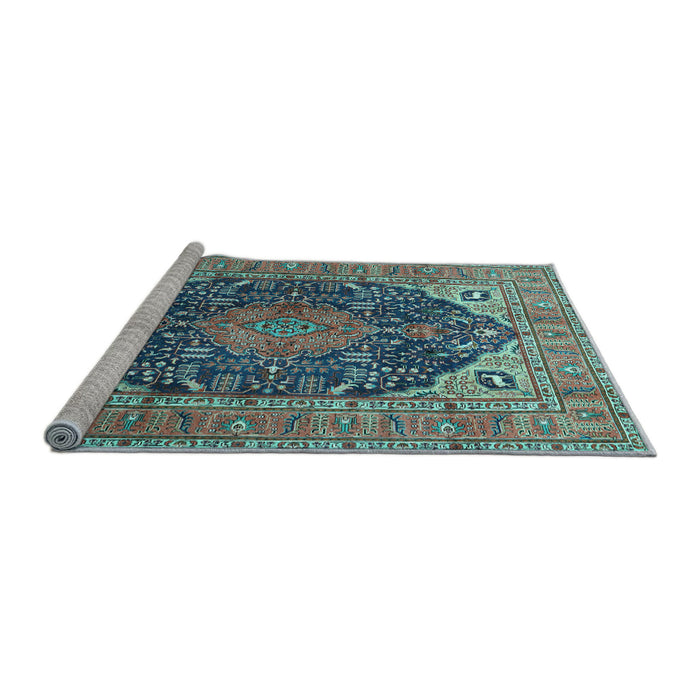 Sideview of Machine Washable Medallion Light Blue Traditional Rug, wshtr1089lblu