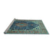 Sideview of Machine Washable Medallion Light Blue Traditional Rug, wshtr1089lblu