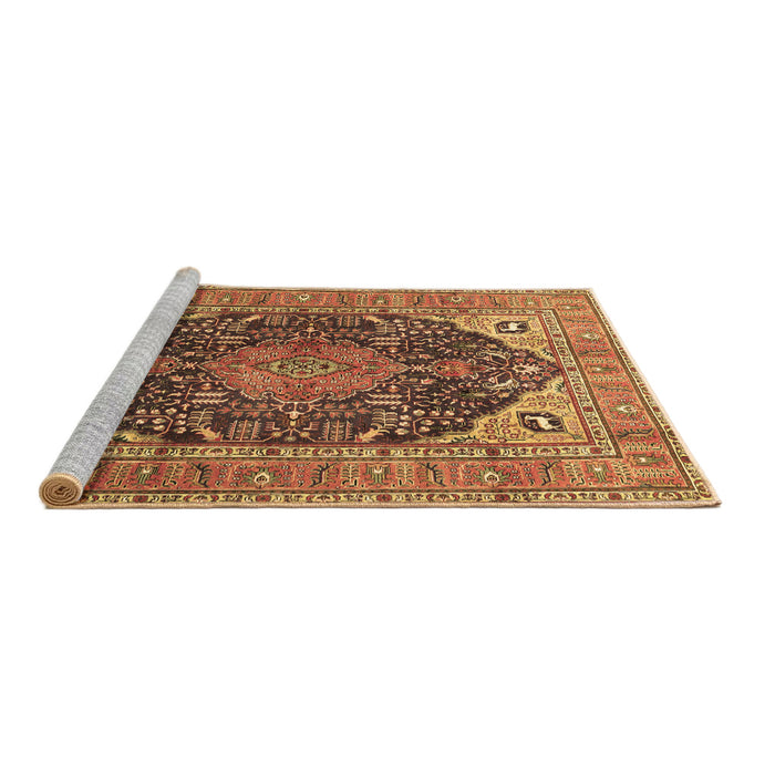 Sideview of Machine Washable Medallion Brown Traditional Rug, wshtr1089brn