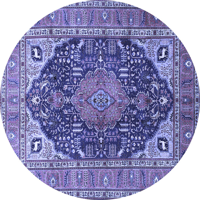 Round Machine Washable Medallion Blue Traditional Rug, wshtr1089blu