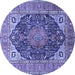 Round Machine Washable Medallion Blue Traditional Rug, wshtr1089blu