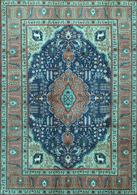 Medallion Light Blue Traditional Rug, tr1089lblu