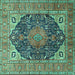 Square Machine Washable Medallion Turquoise Traditional Area Rugs, wshtr1089turq