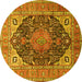 Round Machine Washable Medallion Yellow Traditional Rug, wshtr1089yw