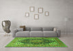 Machine Washable Medallion Green Traditional Area Rugs in a Living Room,, wshtr1089grn