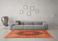 Machine Washable Medallion Orange Traditional Rug, wshtr1089org