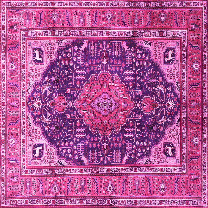 Square Machine Washable Medallion Pink Traditional Rug, wshtr1089pnk