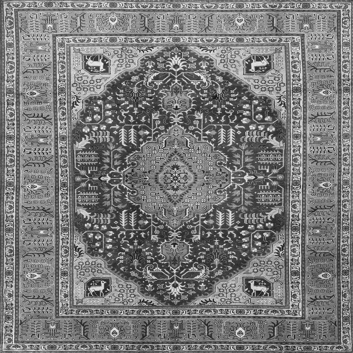 Round Machine Washable Medallion Gray Traditional Rug, wshtr1089gry