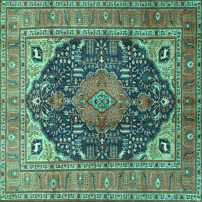 Square Medallion Turquoise Traditional Rug, tr1089turq