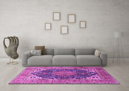 Machine Washable Medallion Purple Traditional Area Rugs in a Living Room, wshtr1089pur
