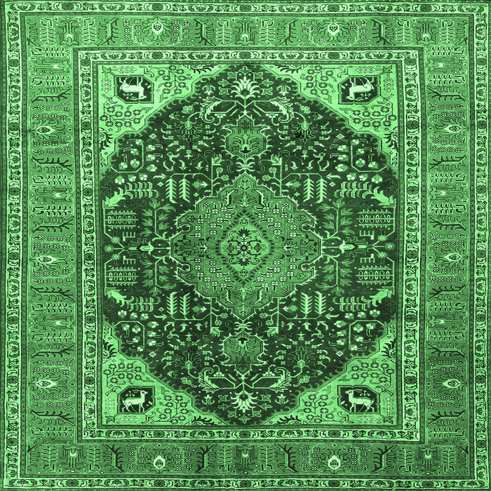 Square Machine Washable Medallion Emerald Green Traditional Area Rugs, wshtr1089emgrn