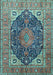 Machine Washable Medallion Light Blue Traditional Rug, wshtr1089lblu