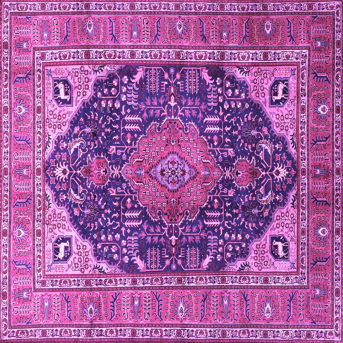 Square Machine Washable Medallion Purple Traditional Area Rugs, wshtr1089pur