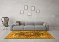 Machine Washable Medallion Yellow Traditional Rug, wshtr1089yw