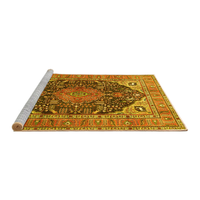 Sideview of Machine Washable Medallion Yellow Traditional Rug, wshtr1089yw