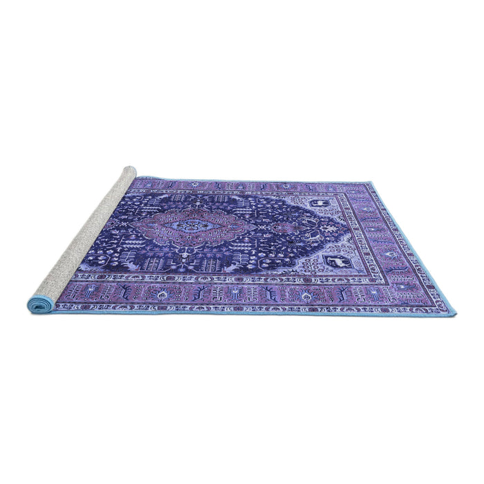 Sideview of Machine Washable Medallion Blue Traditional Rug, wshtr1089blu