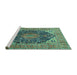 Sideview of Machine Washable Medallion Turquoise Traditional Area Rugs, wshtr1089turq