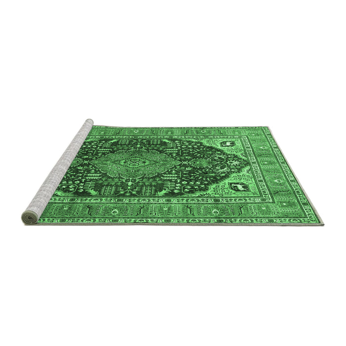 Sideview of Machine Washable Medallion Emerald Green Traditional Area Rugs, wshtr1089emgrn