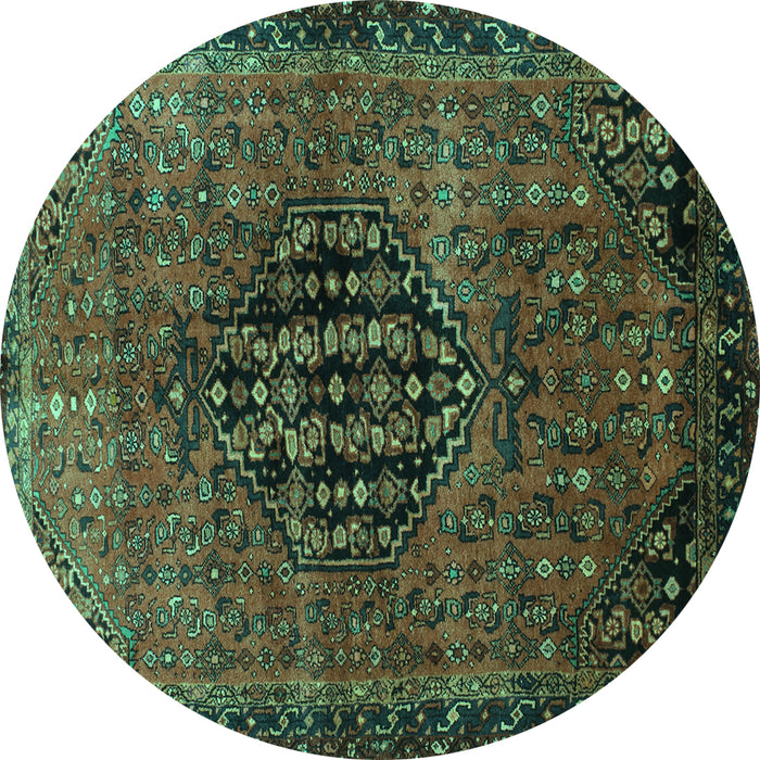 Round Machine Washable Persian Turquoise Traditional Area Rugs, wshtr108turq