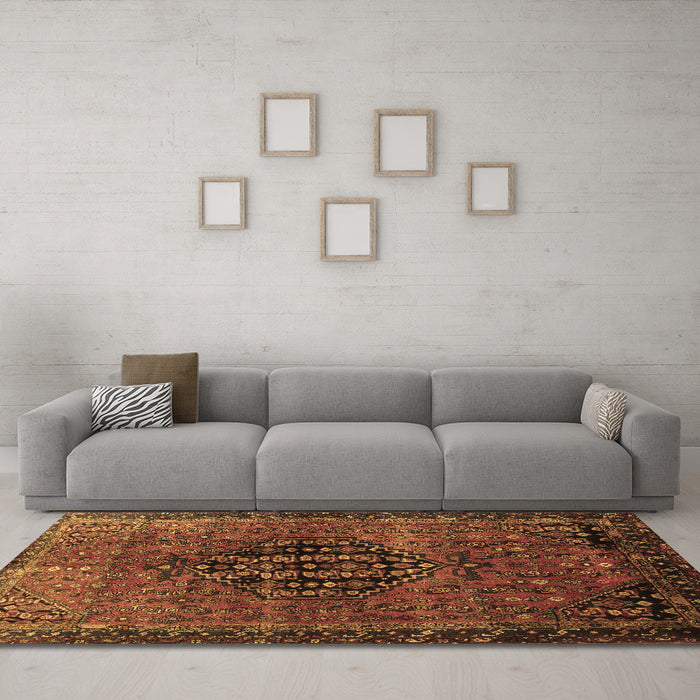 Machine Washable Persian Brown Traditional Rug in a Living Room,, wshtr108brn