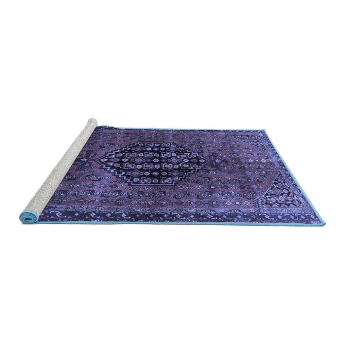 Sideview of Machine Washable Persian Blue Traditional Rug, wshtr108blu