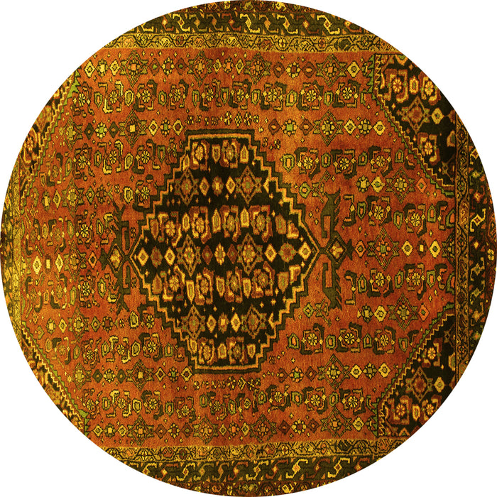 Round Persian Yellow Traditional Rug, tr108yw