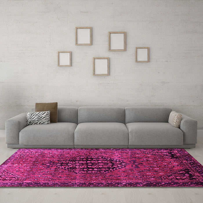 Machine Washable Persian Pink Traditional Rug in a Living Room, wshtr108pnk