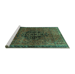 Sideview of Machine Washable Persian Turquoise Traditional Area Rugs, wshtr108turq