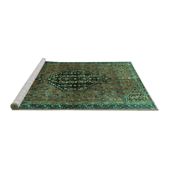 Sideview of Machine Washable Persian Turquoise Traditional Area Rugs, wshtr108turq