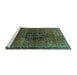 Sideview of Machine Washable Persian Turquoise Traditional Area Rugs, wshtr108turq