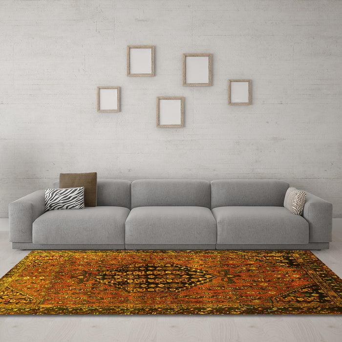Machine Washable Persian Yellow Traditional Rug in a Living Room, wshtr108yw