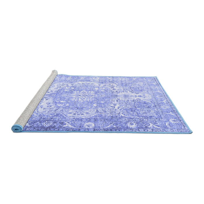 Sideview of Machine Washable Persian Blue Traditional Rug, wshtr1090blu