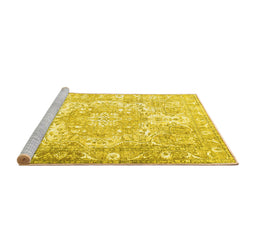 Sideview of Machine Washable Persian Yellow Traditional Rug, wshtr1090yw