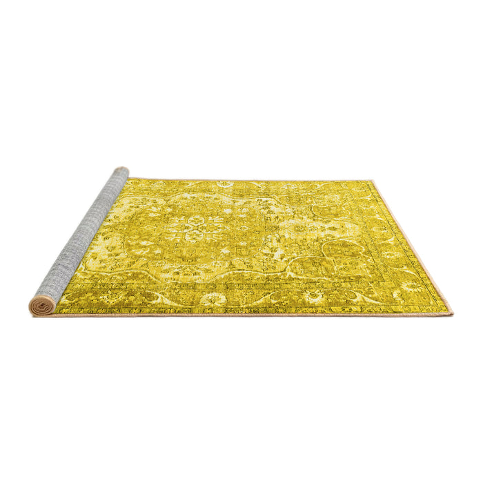 Sideview of Machine Washable Persian Yellow Traditional Rug, wshtr1090yw