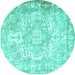 Round Machine Washable Persian Turquoise Traditional Area Rugs, wshtr1090turq